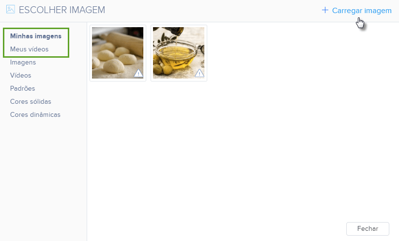 Carregar imagem / Adicionar um vídeo
