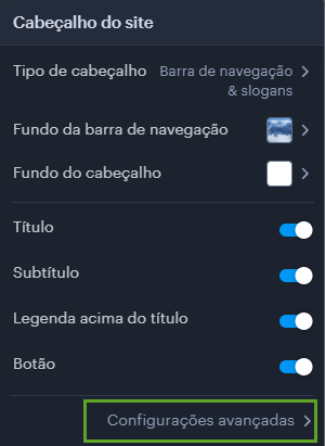 Configurações avançadas do cabeçalho