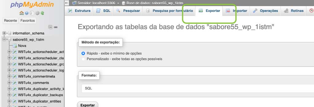 exportar base de dados
